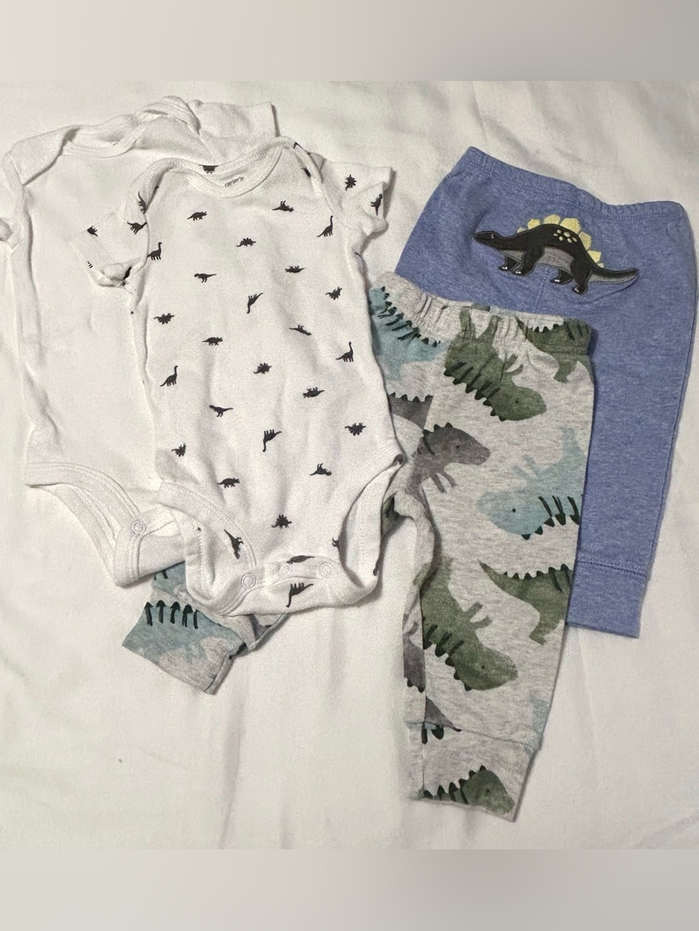 6 Month Carter's Baby One-Piece with Gray Dino Print Bodysuits Pants Like New